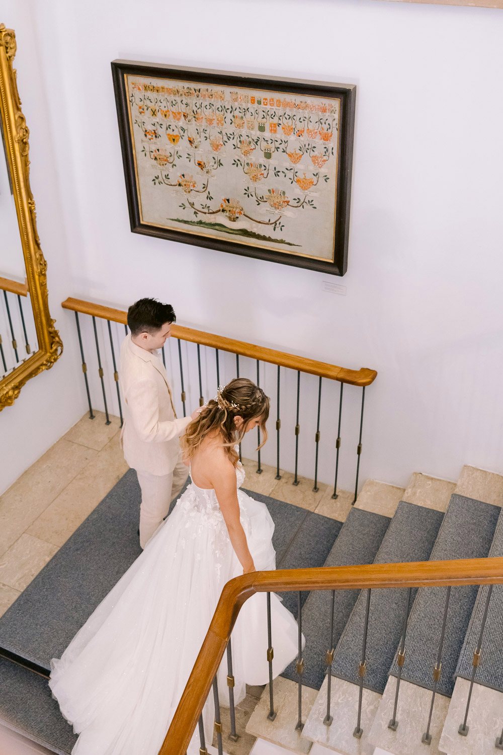 Lobkowicz Palace Elopement Bride Palace Stairs Bride walking up the palace staircase