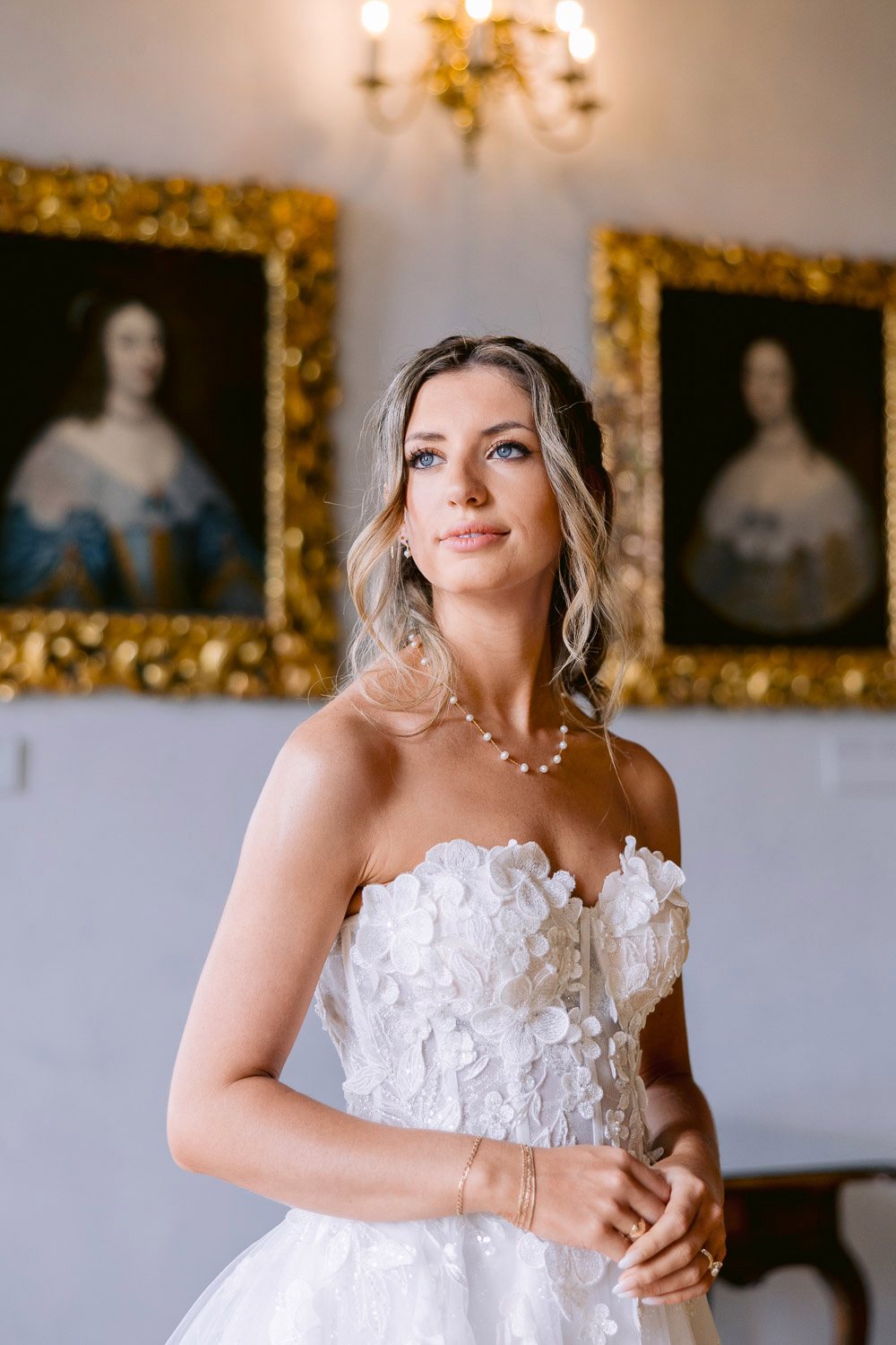 Lobkowicz Palace Elopement Bride Portrait Palace Paintings Bride portrait between gilded paintings