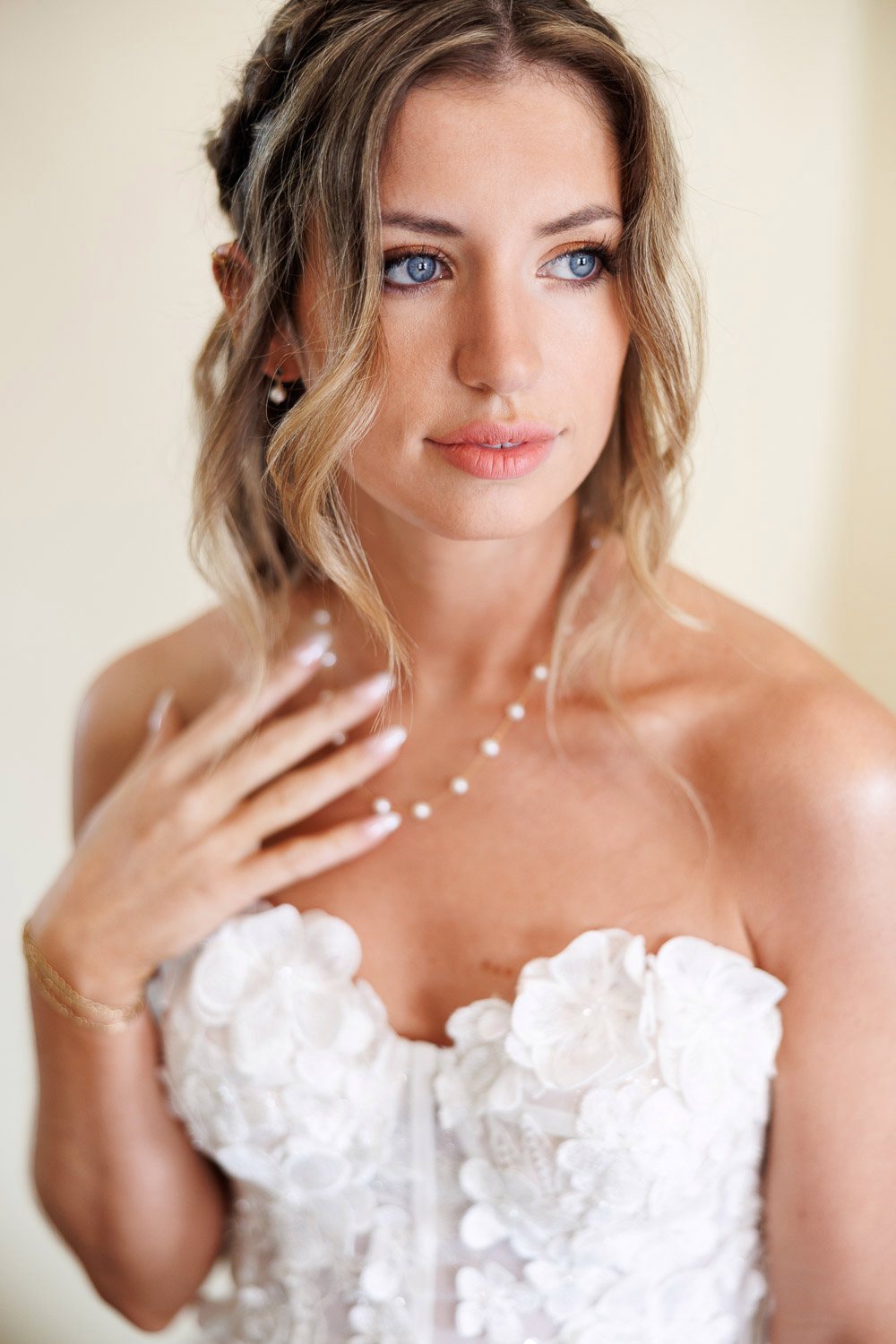 Lobkowicz Palace Elopement Bride Portrait Pearls Bride portrait with pearls in her hair