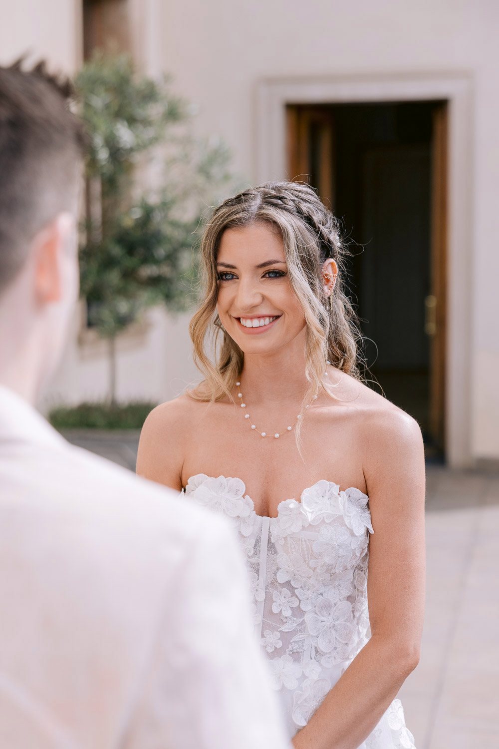 Lobkowicz Palace Elopement Bride Smiling Vows Bride smiling at the groom during the vows