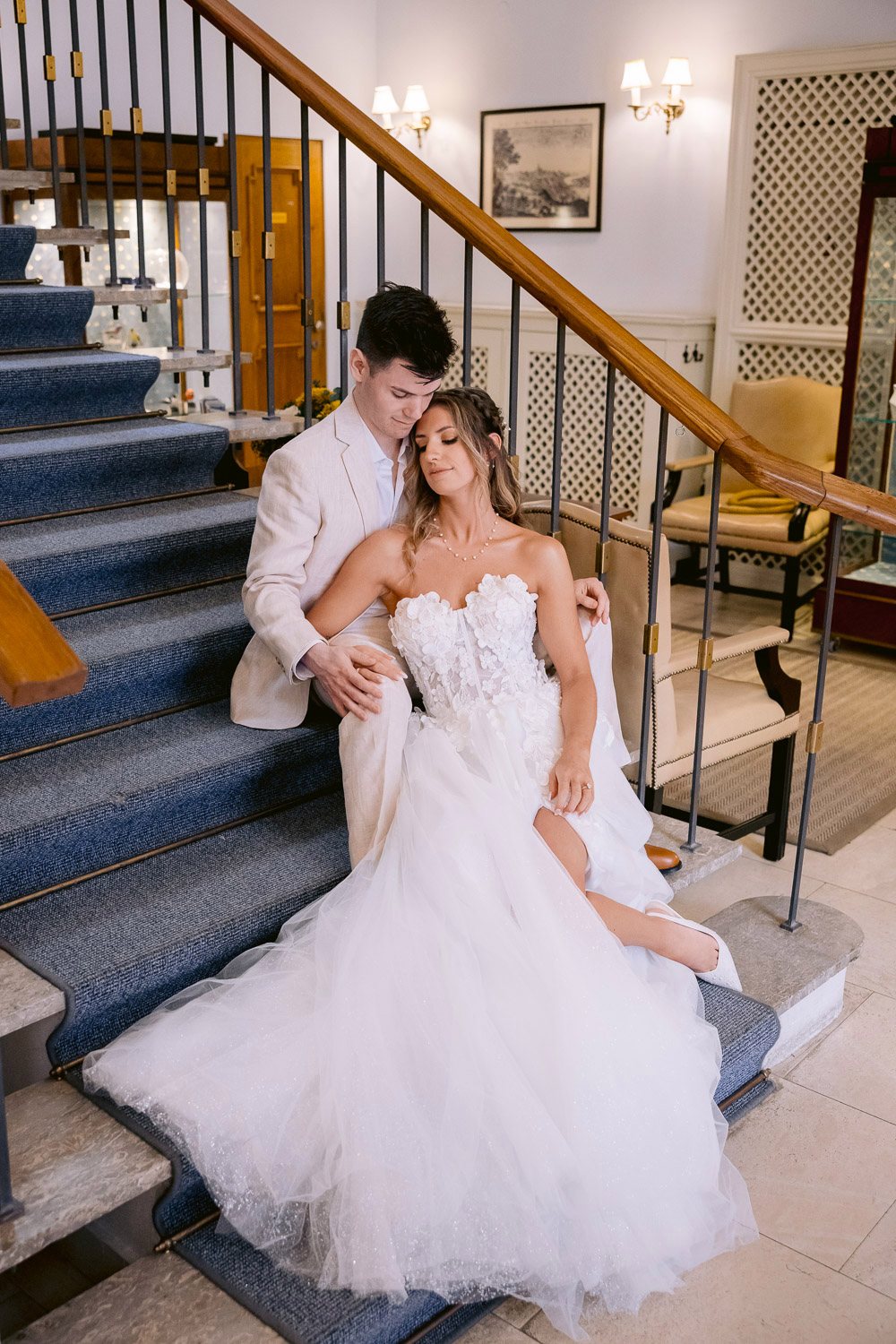 Lobkowicz Palace Elopement Couple Palace Staircase Couple sitting on the palace staircase