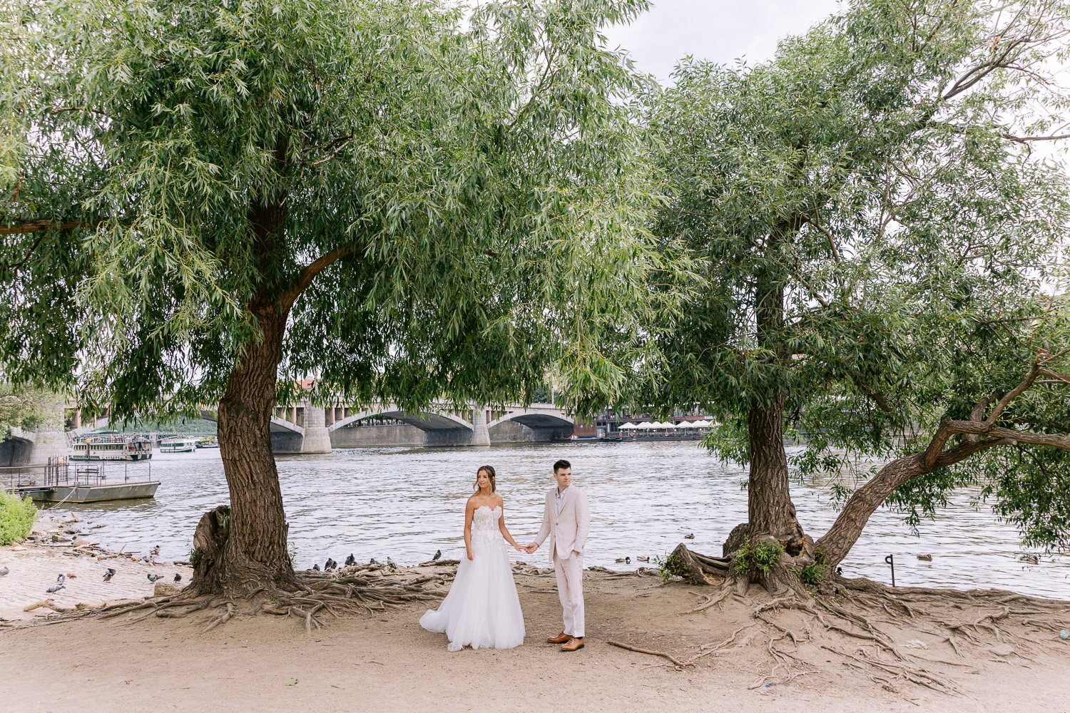 Lobkowicz Palace Elopement Couple Willow Trees Vltava Couple under the willow trees by the Vltava