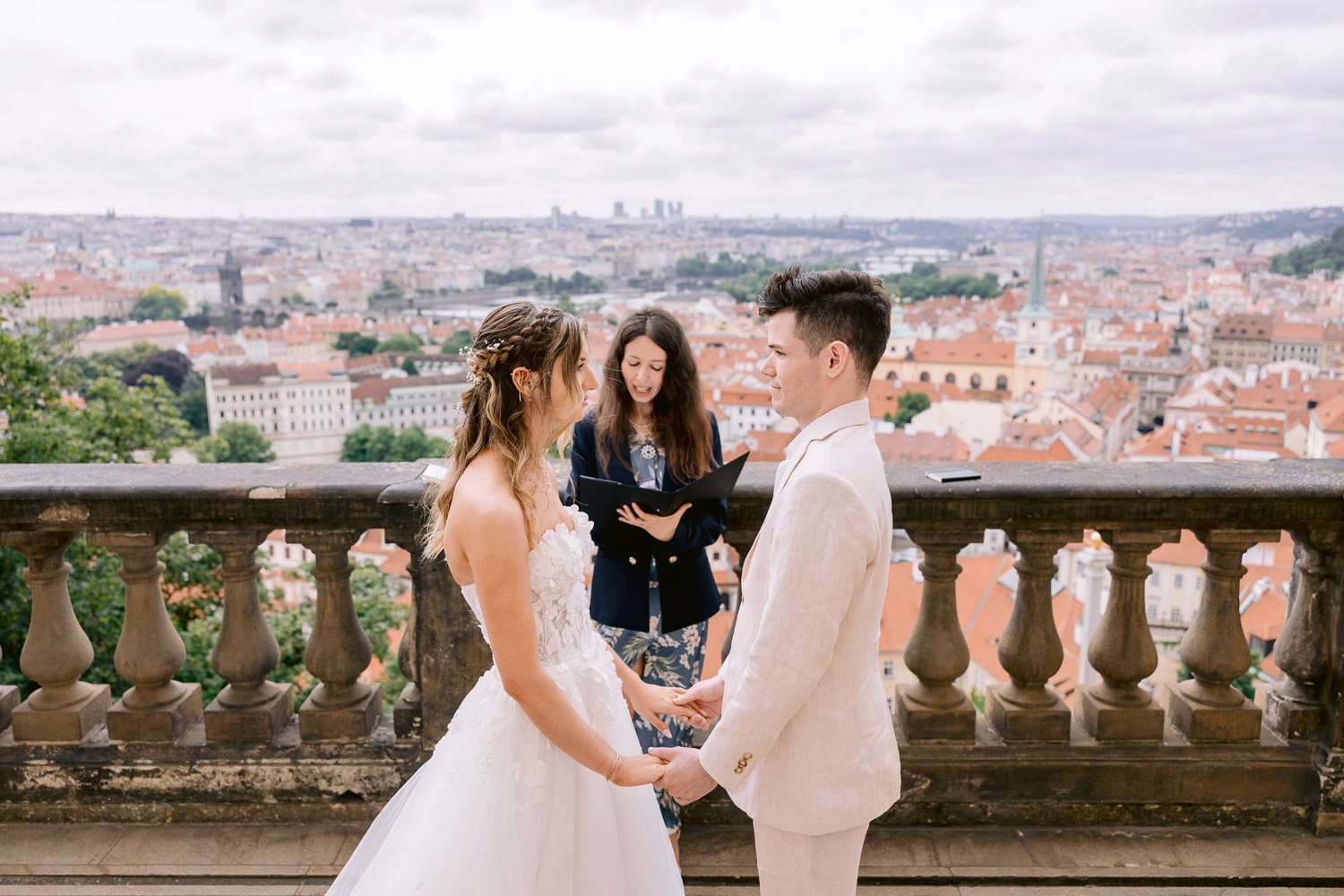 Lobkowicz Palace Elopement Elopement Ceremony Terrace Elopement ceremony on the terrace with Prague behind