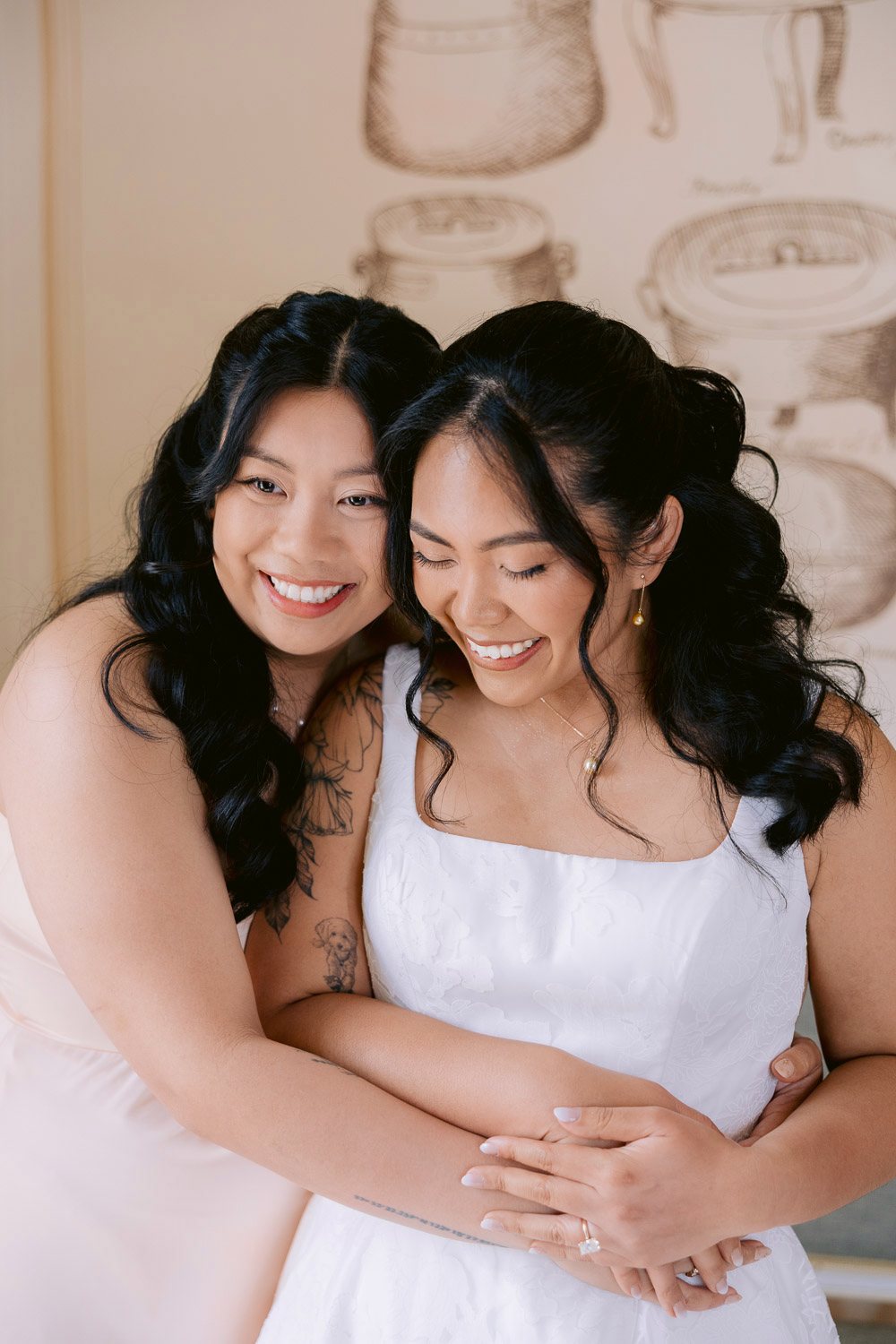 Villa Richter Bride Hug Best Friend Bride hugged by her best friend