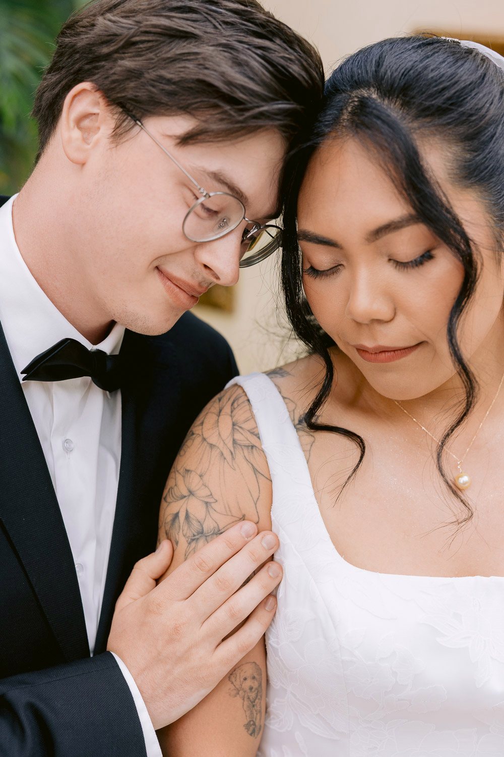 Villa Richter Couple Foreheads Together Bride and groom with foreheads together