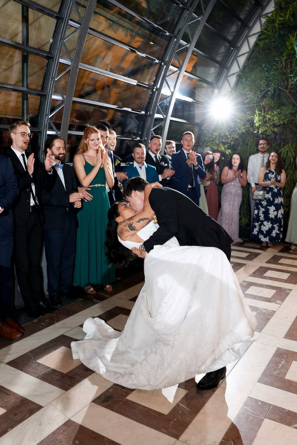 Villa Richter First Dance Dip Groom dipping the bride at the end of the first dance